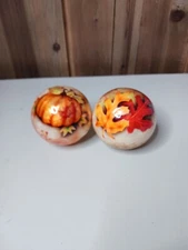 2 Capiz Shell Pumpkin Fall Leaf Decorative Balls Orbs Iridescent Bowl Decor 4”