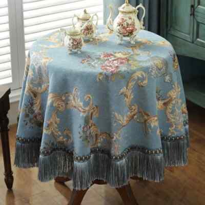 Luxury Tablecloths Rose Jacquard Table Cloth Tassels Retro Chenille Table Cover