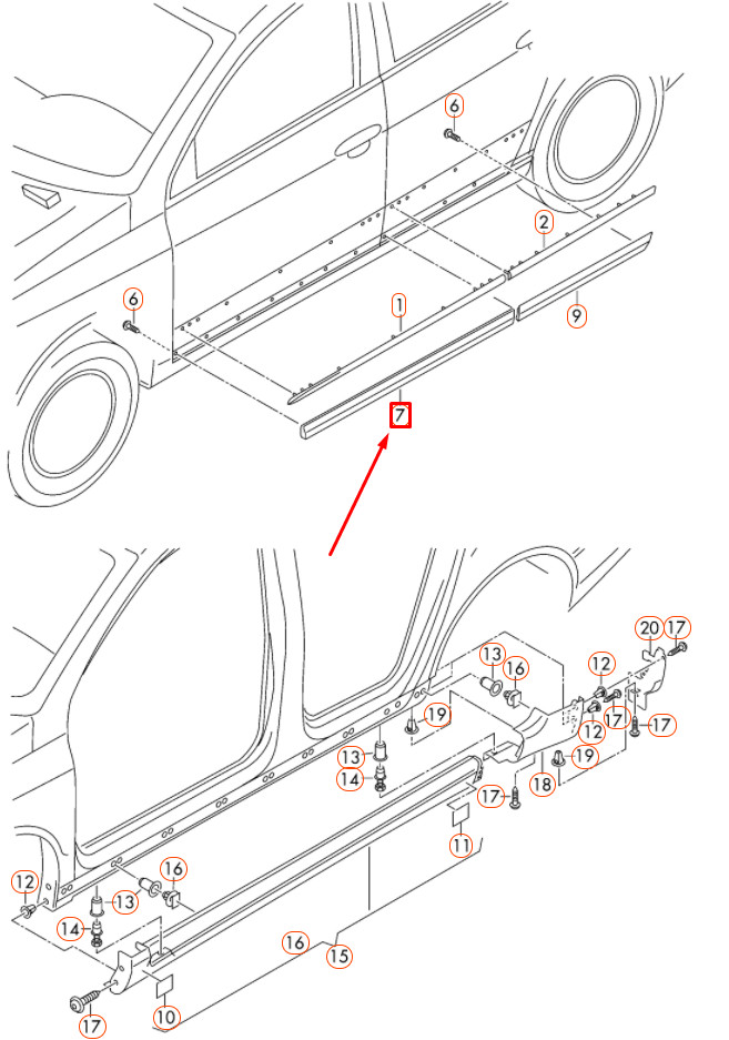 VOLKSWAGEN PASSAT B6 Front Right Door Lower Molding 3C0854940A9B9 