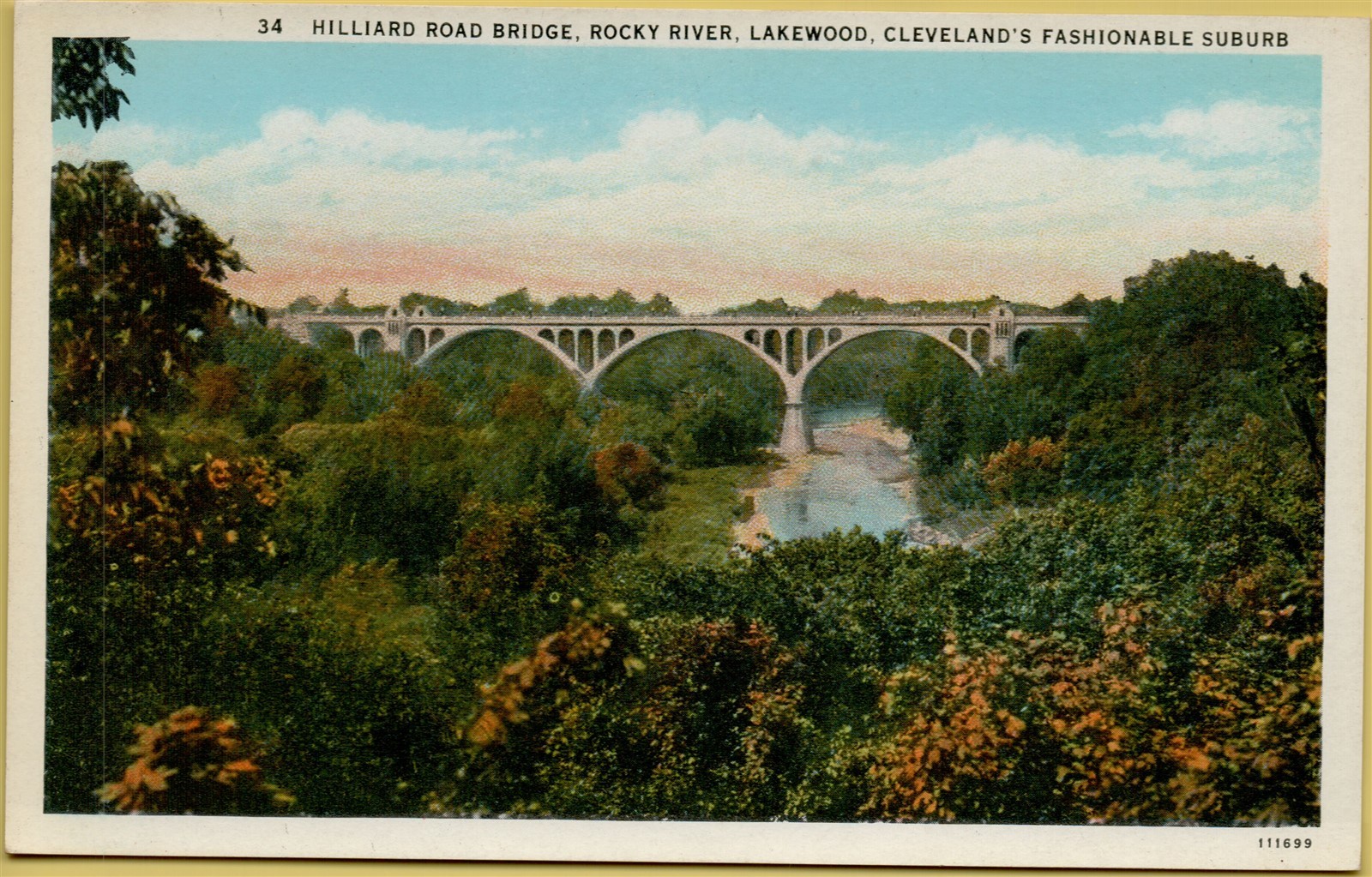Hilliard Road Bridge Rocky River Lakewood Cleveland Suburb OH Postcard