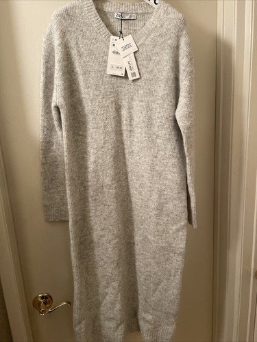 zara gray long sweater dress sz m | eBay