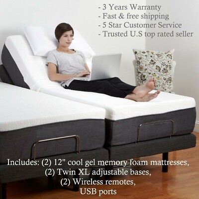 Split King Electric Bed Frame AND MATTRESSES Adjustable Massage Remote Medical 2