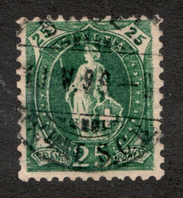 1897-1904 Switzerland Sc# 83b - 25¢ Helvetia - Used postage stamp