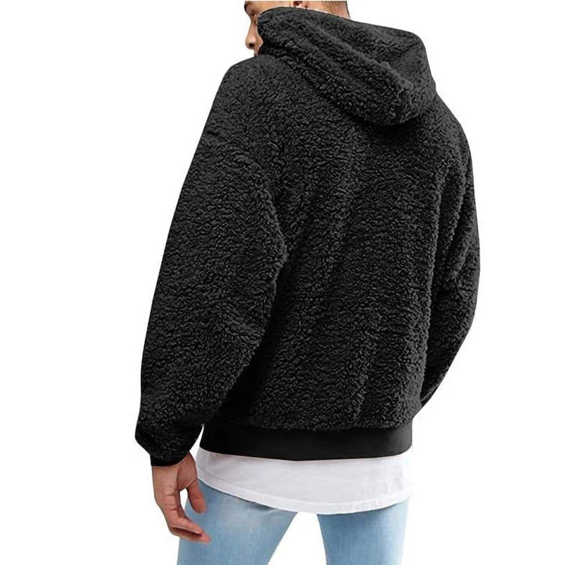 Para Hombres Sherpa Pullover Sudaderas con Capucha Pila de Guijarro Polar Sudaderas de Gran Tamaño con Bolsillo Foto 4 de 4