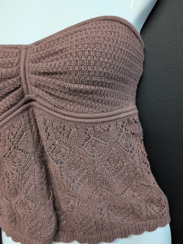 American Eagle Outfitters AE Cropped Crochet Tube Top Women's US Small Brown - Picture 3 of 9