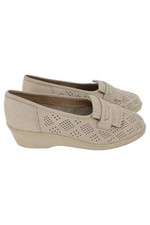 JENNY Damen Slipper Gr. 38 Beige Leder Fransen Lochmuster Komfortabel