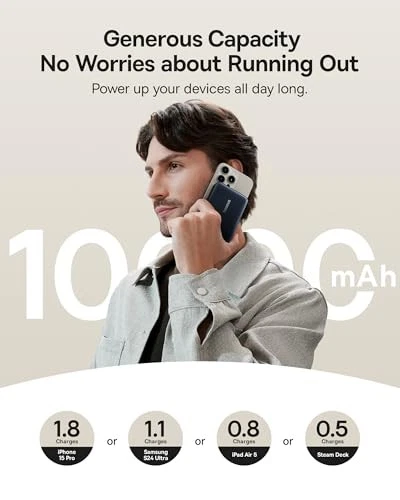 BATERÍA BASEUS QI2 CERTIFICADA 15W MAGSAFE, NOMOS P2 45W, 10.000 MAh - negra Foto 4 de 4