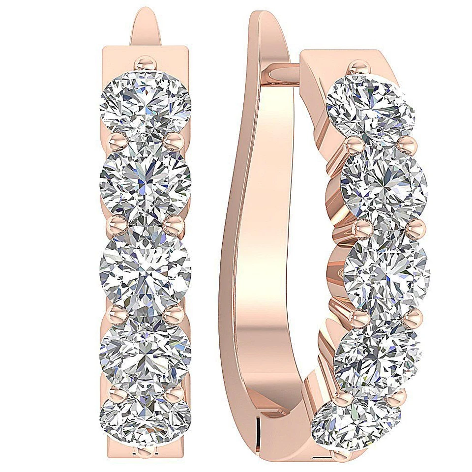 Lab Grown Round Diamond VS F 1.50-3.00 Ct Hoop Earring Prong Set 14K Solid Gold - Image 3 of 4