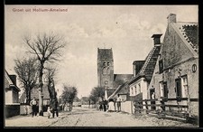 Hollum /Ameland, street section with house from 1850 and church, postcard 