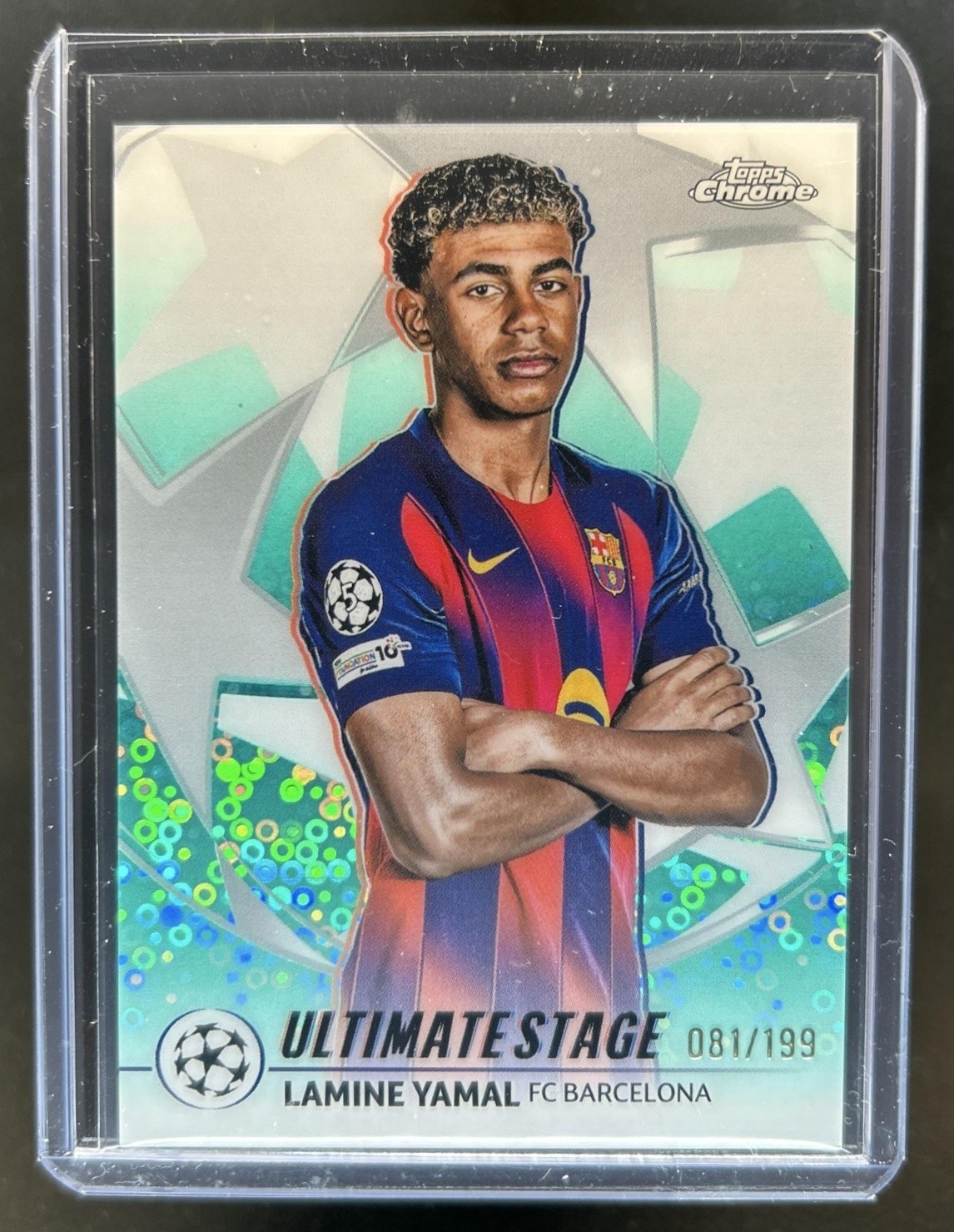 2025-26 Topps UEFA Lamine Yamal Ultimate Stage Chrome Aqua Refractor #/199
