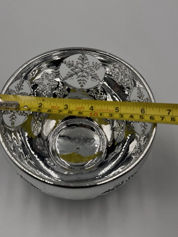 Rare! Bath And Body Works Silver Tone Ceramic Snowflake Themed Candle Bowl 6.5” - Image 4 of 4