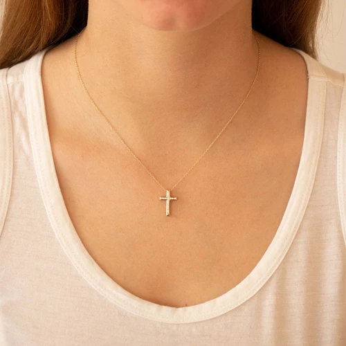 Diamond Cross Pendant with 0.10ct Diamonds in 9K Yellow Gold - PC-0174-Y - Picture 2 of 3