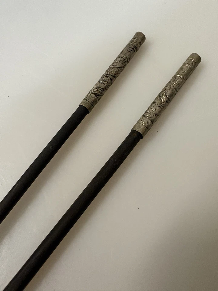 Antique Metal & Wood Chopstick Set 10’ Pair - Image 3 of 4