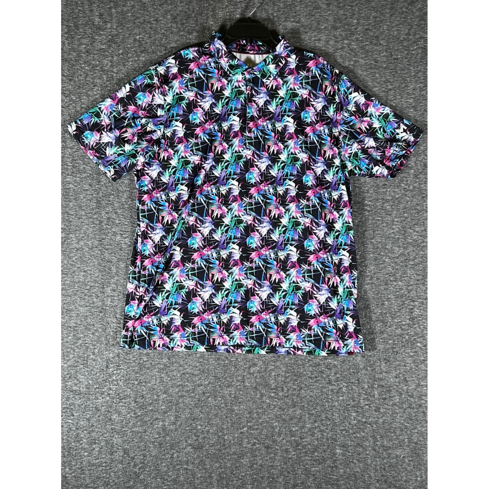 Maelreg Mens Performance Polo Shirt XL Tropical Floral Print Golf Short Sleeve