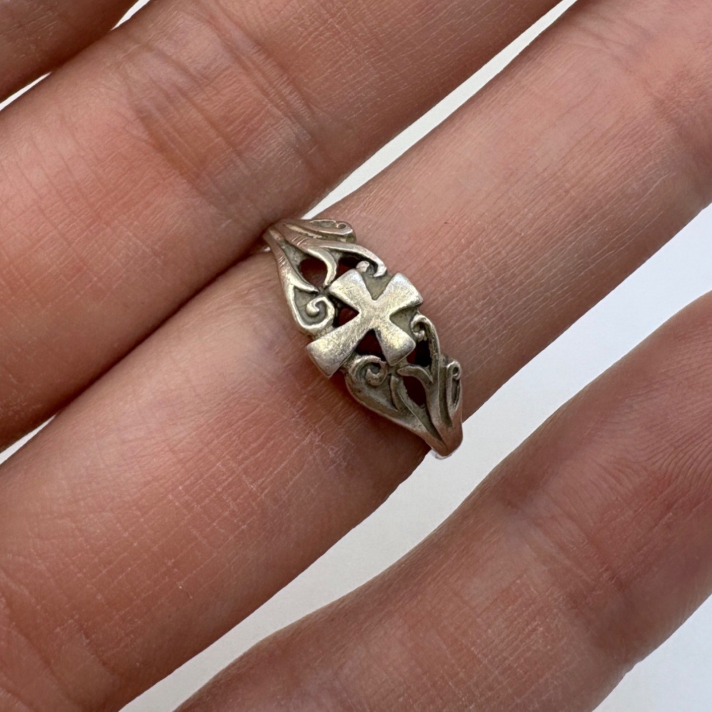 VTG Solid Sterling Silver 925 Cross Scroll Design… - image 2