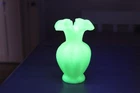Fenton Satin Custard Glass Ruffled Edge Melon Vase Vintage Green Uranium Glows