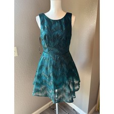 Lulus Womens Emerald Green Sequin Open Back Fit & Flare Mini Dress Size M