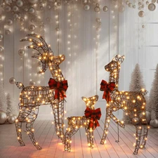 3PCS 4FT Christmas Reindeer Family w/ Light Decor Deer Set In/Outdoor Lawn Decor