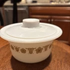 Vtg. Pyrex #75 Butterfly Gold Butter Tub with Lid MCM Milk Glass Retro 1970s #1