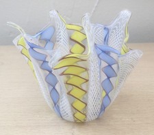 Murano Venini Zanfirco Latticino, Panelled Handkerchief Vase with Aventurine.