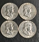 Lot of (4) 1963 Circulated Ben Franklin Half Dollars 90% Silver