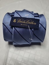 Brooks Brothers Makers Tie Blue Stripe Silk 60x4 STAIN
