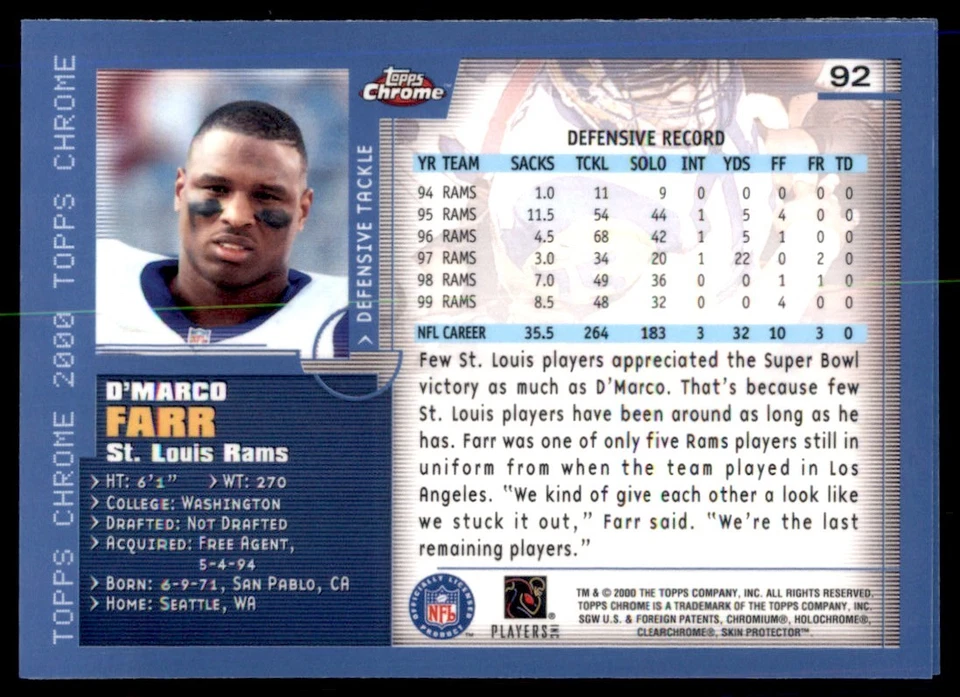 2000 Leaf Certified Frank Wycheck Tennessee Titans #92 - Image 2 of 2