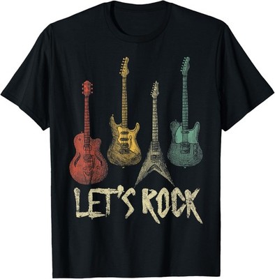 Lets Rock Rock n Roll Guitar T-Shirt Retro Music Gift for Men Women Graphic Tee