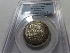 W78 Germany West 1967-F Silver 5 Marks Humboldt PCGS MS-66 Nice Toning Top Pop