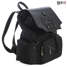 Banned Moloch Pentagram Backpack Batwing Gothic Faux Leather School Canvas Bag