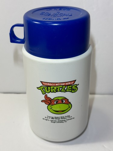 Vintage 1989 TMNT TEENAGE MUTANT NINJA TURTLES Lunchbox Thermos Blue Cup - Afbeelding 1 van 11