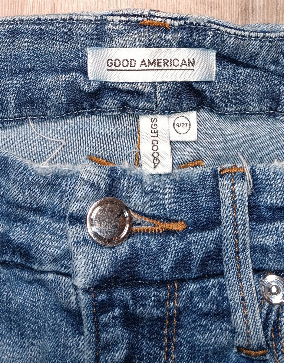 Good American High Rise Distressed Women's Strech Skinny Blue