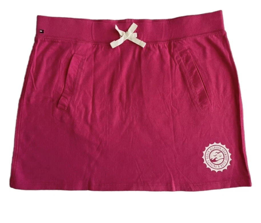 Tommy Hilfiger Falda Niña Grande Rosa Mini Lazo Logo Bolsillos 100% Algodón Talla 16 Foto 4 de 4