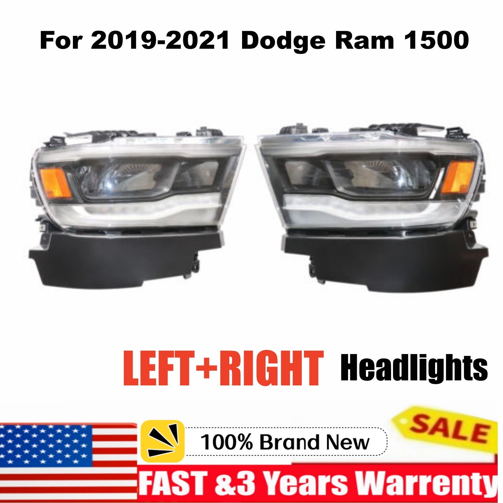 For 2019 2020 2021 Dodge Ram 1500 Full LED Pair Headlights Headlamp W/ DRL NEW!