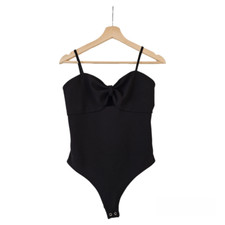 Express Women's One Piece Bodysuit With Keyhole Bow Tie Cocktail Club Black Sz M