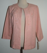 New Alfred Dunner Blazer 10P Apricot 3/4 Sleeve Floral Embroidered Jacket