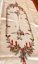 Superb "perfect" Norwegian LG Christmas Hand Embroidered Tablecloth From Norway
