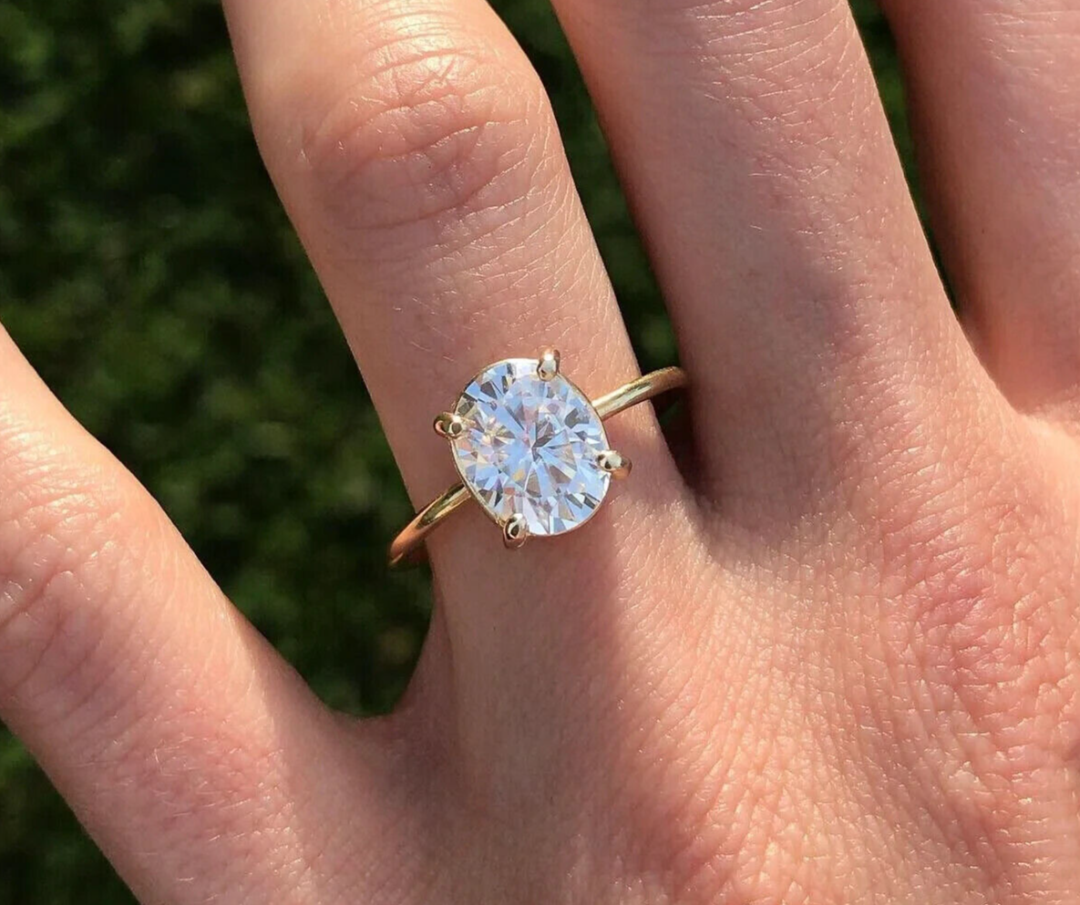 Elegant Solitaire Oval Moissanite Engagement Ring in 14K Yellow Gold-image