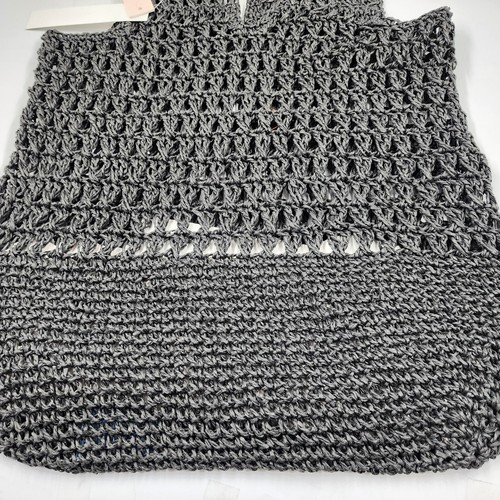 AQUA Crochet Tote Bag Women's Black Open Two Top Handles - Picture 16 of 16