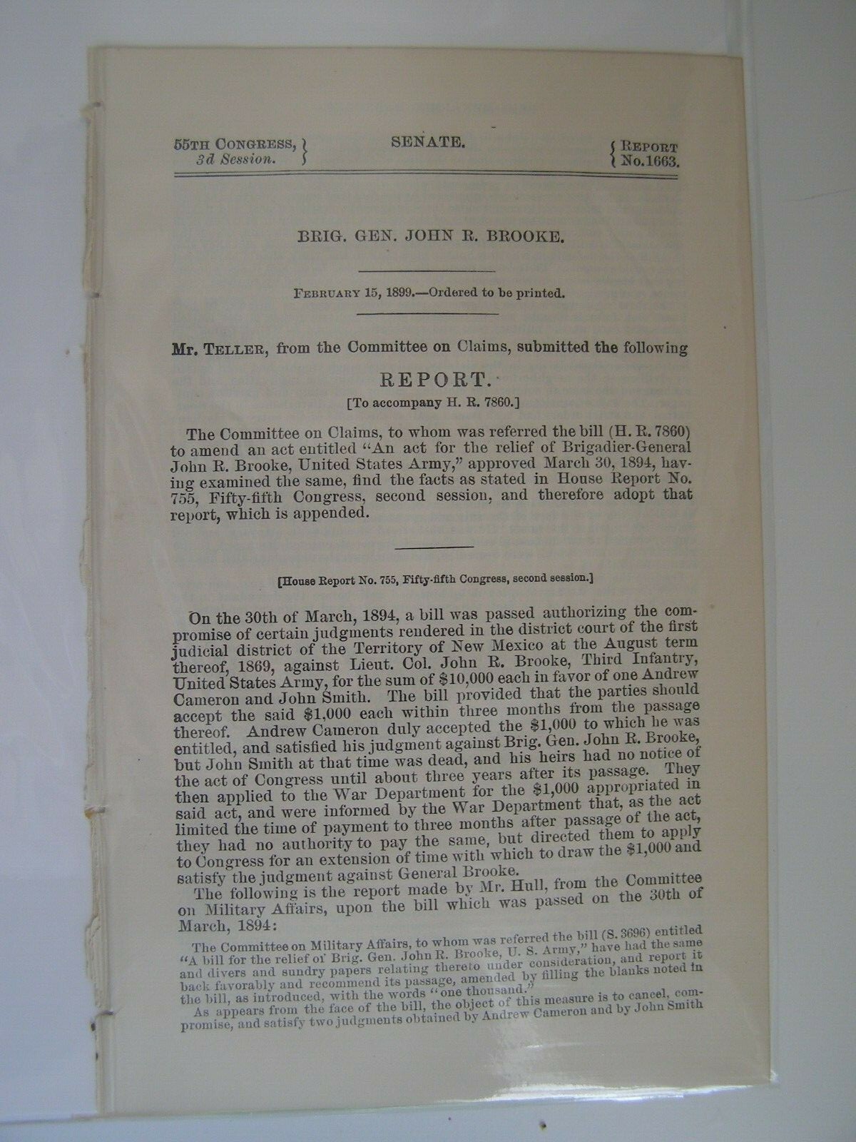 General John R Brook Government Report 1899 Relief Brigadier General John R Brooke United ...