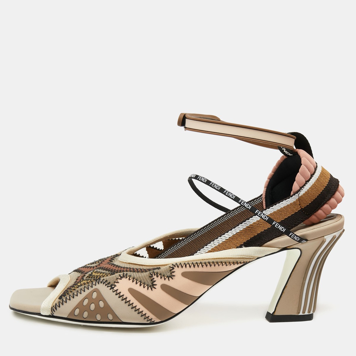 Fendi Multicolor Canvas and Mesh Slingback Ankle Strap Fendi Multicolor Canvas and Mesh Slingback Ankle Strap