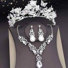 Bridal Tiara Set Silver Crown Set  Silver Butterfly  3-Piece
