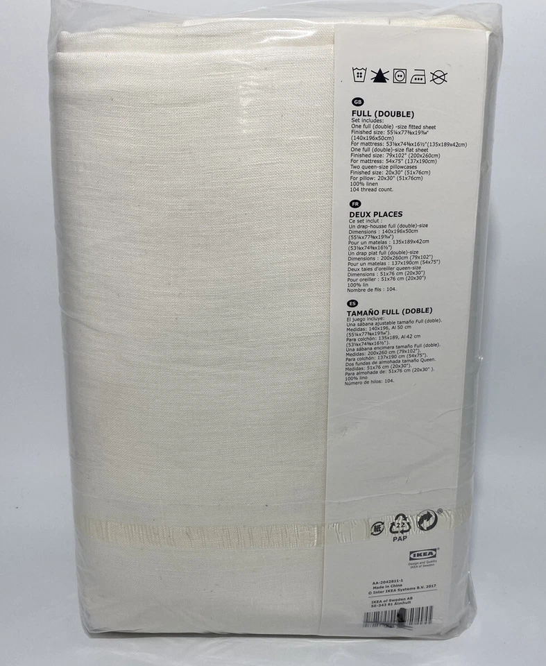 IKEA Puderviva Full Sheet Set 100% Linen White w/ Pillowcase(s) New - Image 2 of 2