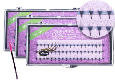 3x 57 Wimpernbüschel Wimpernverlängerung falsche Wimpern C-Curl 6D 10mm - 12mm
