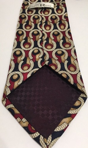LOUIS ROTH Men's 100% Silk Blue, Red, Beige, Geometrical Horseshoe NeckTie Ties - Picture 3 of 4