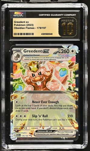 CGC Graded 10 Pristine Greedent ex 179/197 Obsidian Flames Pokemon Card Pop 2