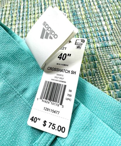NWT! ADIDAS Crosshatch Golf Shorts-Mint Green-Size 40-Flat Front-Stretch - Picture 4 of 6