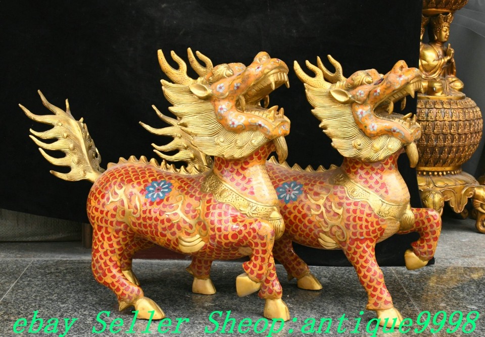 Dynasty Cloisonne Enamel Copper Gild Kylin Kirin Kilin Qilin Beast ...