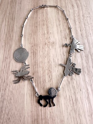 Große & Schwere 22'' L. 41g. Artisan Nazca Linien Design Sterling Silber Halskette
