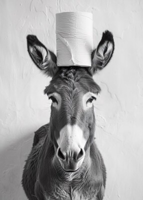 Donkey With Toilet Paper On Head #1 - Cute Funny Bathroom - Poster